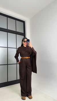 Acı Kahve Manşet Kol Yakası Şallı Gömlek Pantolon Muadil Takım GAUS-01053GAUSTAKIMGAUS-01053
