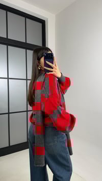 Kırmızı Şeritli Atkı Detaylı Triko Hırka GAUS-00865GAUSHIRKAGAUS-00865