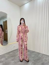 Pembe Yarım Astarlı Desenli Tül Şifon Takım Gaus00281GausTAKIMGU1001655