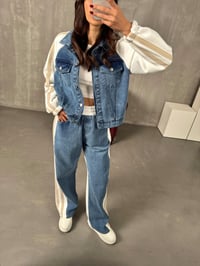 Gong Beyaz Denim Karışımlı Şeritli TakımGausTAKIMGU00904032