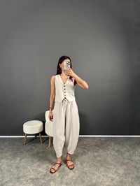 Bian Taş Yelekli Keten İkili Takım GausTAKIMGU007259