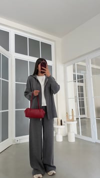 Antrasit Çift Fermuarlı Hırka Beli Lastikli Pantolon İkili Triko Takım GAUS-02294GAUSTAKIMGAUS-02294