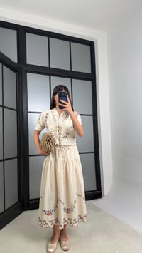Taş Nakışlı Bluz Beli Lastikli Etek Yıkamalı Keten Takım GAUS-01365GAUSSuitsGAUS-01365