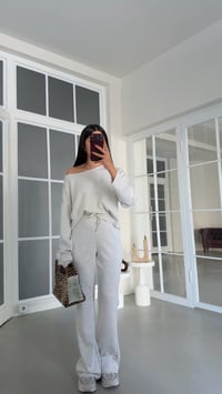 Gri Kayık Yaka Bluz Beli Lastikli Pantolon İkili Modal Takım GAUS-02168GAUSTAKIMGAUS-02168