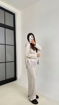 Ekru Kapüşonlu Hırka Beli Lastikli Pantolon İkili Premium Takım GAUS-0075GAUSTAKIMGAUS-0075