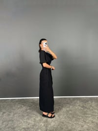 Nix Siyah Bağlamalı Yarım Kollu Astarlı Uzun ElbiseGausELBİSEGU008653