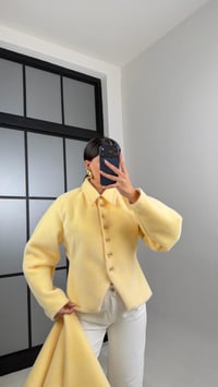 Sarı Fiyonk Düğmeli Astarlı Şal Detaylı Kaşe Ceket GAUS-00885GAUSCEKETGAUS-00885