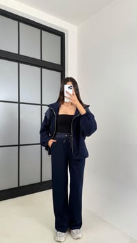 Lacivert Paraşüt Kumaş Detaylı Hırka Pantolon İkili Modal Kumaş Takım GAUS-00209GAUSSuitsGAUS-00209