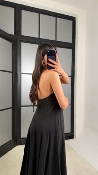 Siyah Boyundan Bağlamalı Tencel Elbise GAUS-01516GAUSELBİSEGAUS-01516