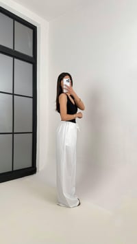 Beyaz Beli Lastikli Yarım Astarlı  Salaş Pantolon Gaus00363GausPANTOLONGU1001842