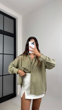 Haki Şerit Desenli Kırışık Tencel Gömlek GAUS-0032GAUSGÖMLEKGAUS-0032