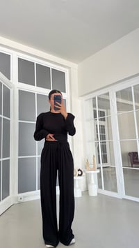 Siyah Vatkalı Beli Ayarlanabilir Bluz Beli Lastikli Pantolon İkili Takım GAUS-01872GAUSSuitsGAUS-01872