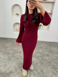 Dale Bordo Bisiklet Yaka Triko Tasarım ElbiseGausELBİSEGU00903561