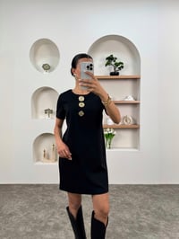 Marie Siyah Gold Düğmeli Bisiklet Yaka ElbiseGausELBİSEGU00903457