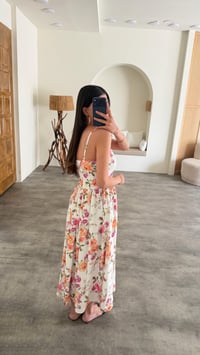 Çok Renkli Çiçek Desenli Ayarlanabilir Askılı Astarlı Pinterest Elbise GAUS-01459GAUSELBİSEGAUS-01459