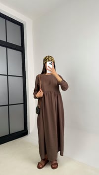 Kahve Altı Balon Uzun Kol Cep Detaylı Tencel Pinterest Elbise GAUS-0025GAUSELBİSEGAUS-0025