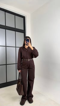 Kahve Kemerli Premium Denim Tulum GAUS-00739GAUSTULUMGAUS-00739