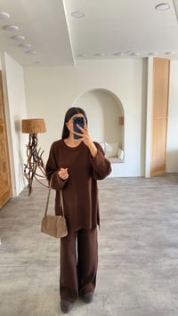 Kahve Kazak Beli Lastikli Pantolon İkili Triko Takım GAUS-00811GAUSTAKIMGAUS-00811