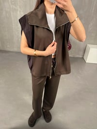 Kahve Modal Kumaş Yelekli Takım Gaus00062GausTAKIMGU1001142