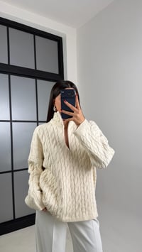 Ekru Fermuarlı Örgü Kazak GAUS-00213GAUSKAZAKGAUS-00213