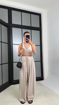 Bej OYS Model Pedli  Crop Beli Lastikli Pantolon İkili Takım GAUS-01441GAUSTAKIMGAUS-01441