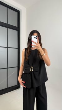 Siyah Gold Detaylı Bluz Balon Pantolon İkili Tencel Takım Gaus00510GausTAKIMGU1002197