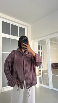 Mor Çıtçıt Düğmeli Kareli Kapüşonlu Yağmurluk GAUS-02001GAUSJacketsGAUS-02001