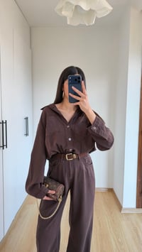 Acı Kahve Beli Lastikli Tencel Denim Tulum GAUS-01394GAUSTULUMGAUS-01394