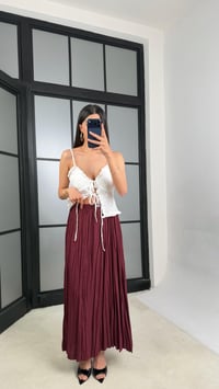 Bordo Beli Lastikli Kırışık Kumaş Etek GAUS-01320GAUSETEKGAUS-01320
