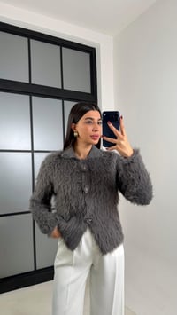 Antrasit Çiçek Düğmeli Sakallı Triko Hırka GAUS-00709GAUSHIRKAGAUS-00709