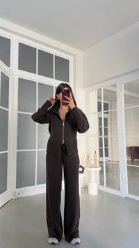 Acı Kahve Çift Fermuarlı Hırka Beli Lastikli Pantolon İkili Triko Takım GAUS-02169GAUSTAKIMGAUS-02169
