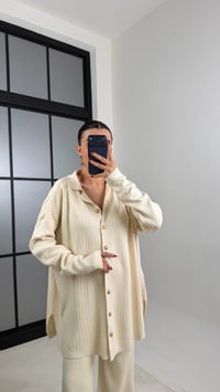 Ekru Polo Yaka Düğmeli Hırka Beli Lastikli Pantolon Triko Takım GAUS-00712GAUSTAKIMGAUS-00712