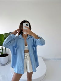 Caliope Bebek Mavisi Keten Oversize GömlekGausGÖMLEKGU001451