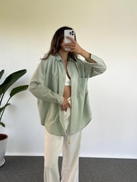 Caliope Mint Yeşili Keten Oversize GömlekGausGÖMLEKGU001180