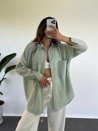 Caliope Mint Yeşili Keten Oversize GömlekGausGÖMLEKGU001180
