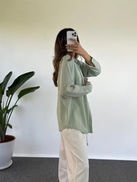 Caliope Mint Yeşili Keten Oversize GömlekGausGÖMLEKGU001180