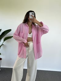 Caliope Pembe Keten Oversize GömlekGausGÖMLEKGU001183