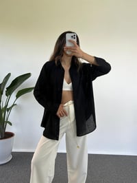 Caliope Siyah Keten Oversize GömlekGausGÖMLEKGU001179