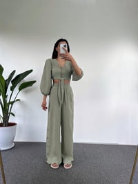 Cassia Mint Yeşili  Keten Crop İkili TakımGausTAKIMGU001051