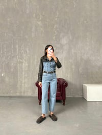 Barnes Eskitme Deri Detaylı Premium Tasarım Denim TulumGausTULUMGU100558