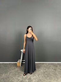 Amor Antrasit Askılı Modal Kumaş Uzun ElbiseGausELBİSEGU008609