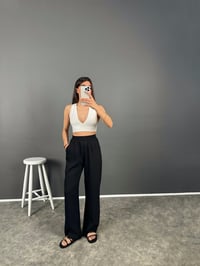 Allda Siyah İthal Kumaş Beli Lastikli Pantolon GausPANTOLONGU008058