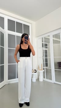 Beyaz Gold Düğmeli Tencel Pantolon GAUS-01844GAUSPANTOLONGAUS-01844