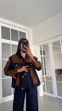 Lacivert Süet Detaylı Denim İkili Takım GAUS-02122GAUSTAKIMGAUS-02122