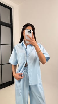Mavi Yarım Kol Cepli Gömlek Beli Lastikli Pantolon Yarım Astarlı Pamuk Karışımlı Takım Gaus00356GausTAKIMGU1001826