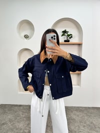 Nige Lacivert ZR Model Kadife Yakalı Gabardin Cepli CeketGausCEKETGU00903663