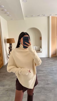 Ekru Balıkçı Yaka Asimetrik Kesim Kazak GAUS-00761GAUSKAZAKGAUS-00761