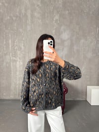 Delic Gri Leopar Desenli Düğmeli HırkaGausHIRKAGU00904099