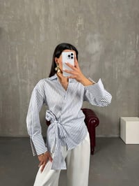Zed Mavi Çizgili Bağlamalı Poplin GömlekGausGÖMLEKGU100919