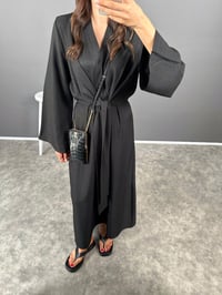 Aury Siyah Önden Bağlamalı Pinterest Keten ElbiseGausELBİSEGU008332